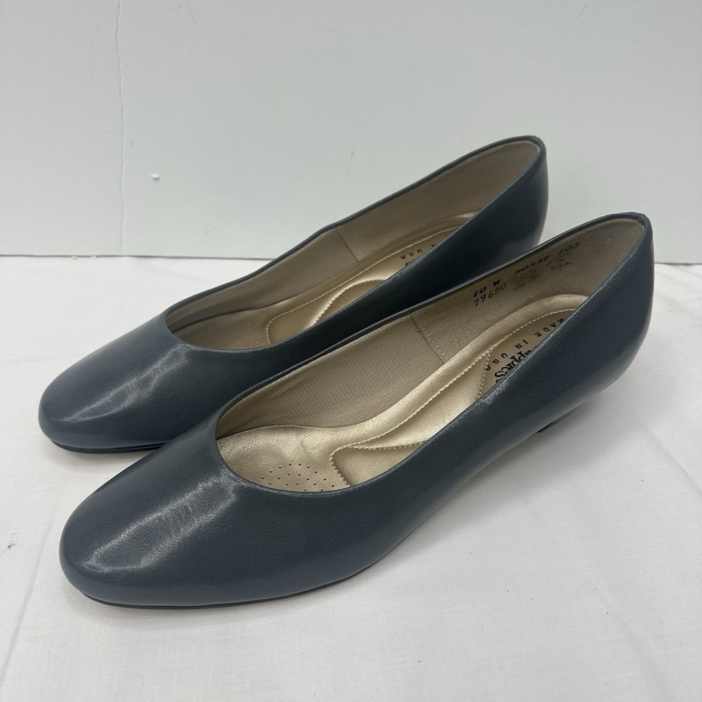 Hush Puppies Womens 10 W‎ Soft Flex Heel Steel Gray / Blue Pump Shoe USA Nice!